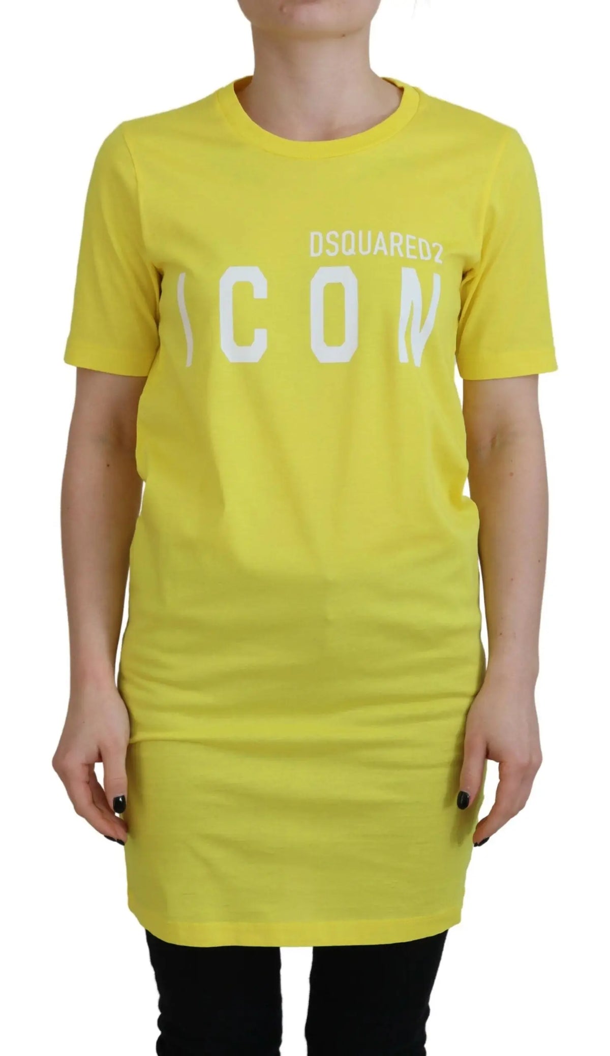 Robe t-shirt dsquared² jaune en coton avec logo icon renne brillant et lettrage blanc audacieux sur la poitrine