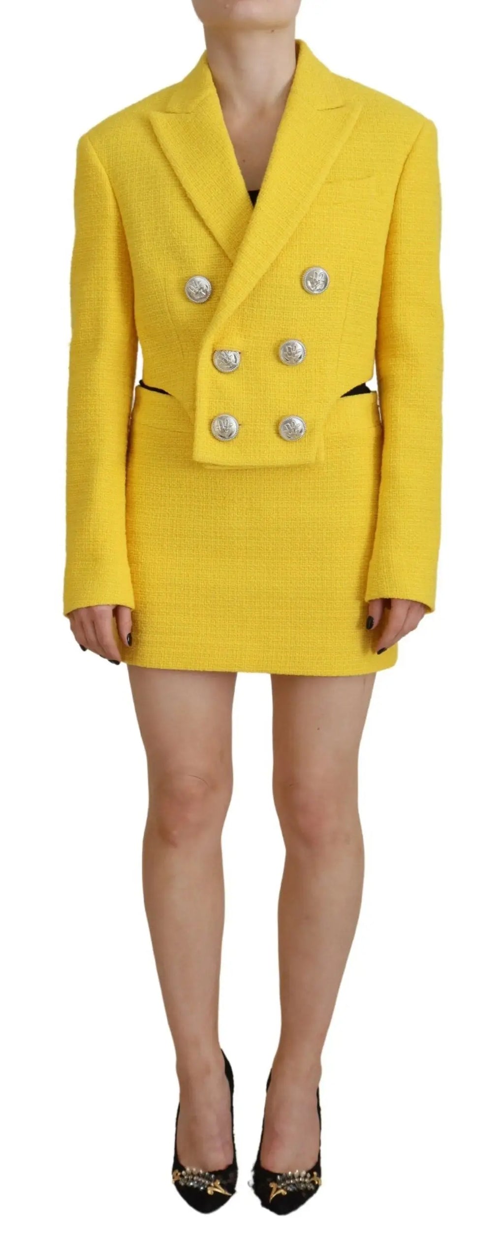 Blazer mini costume double boutonnage dsquared² jaune en tissu texturé avec boutons argentés