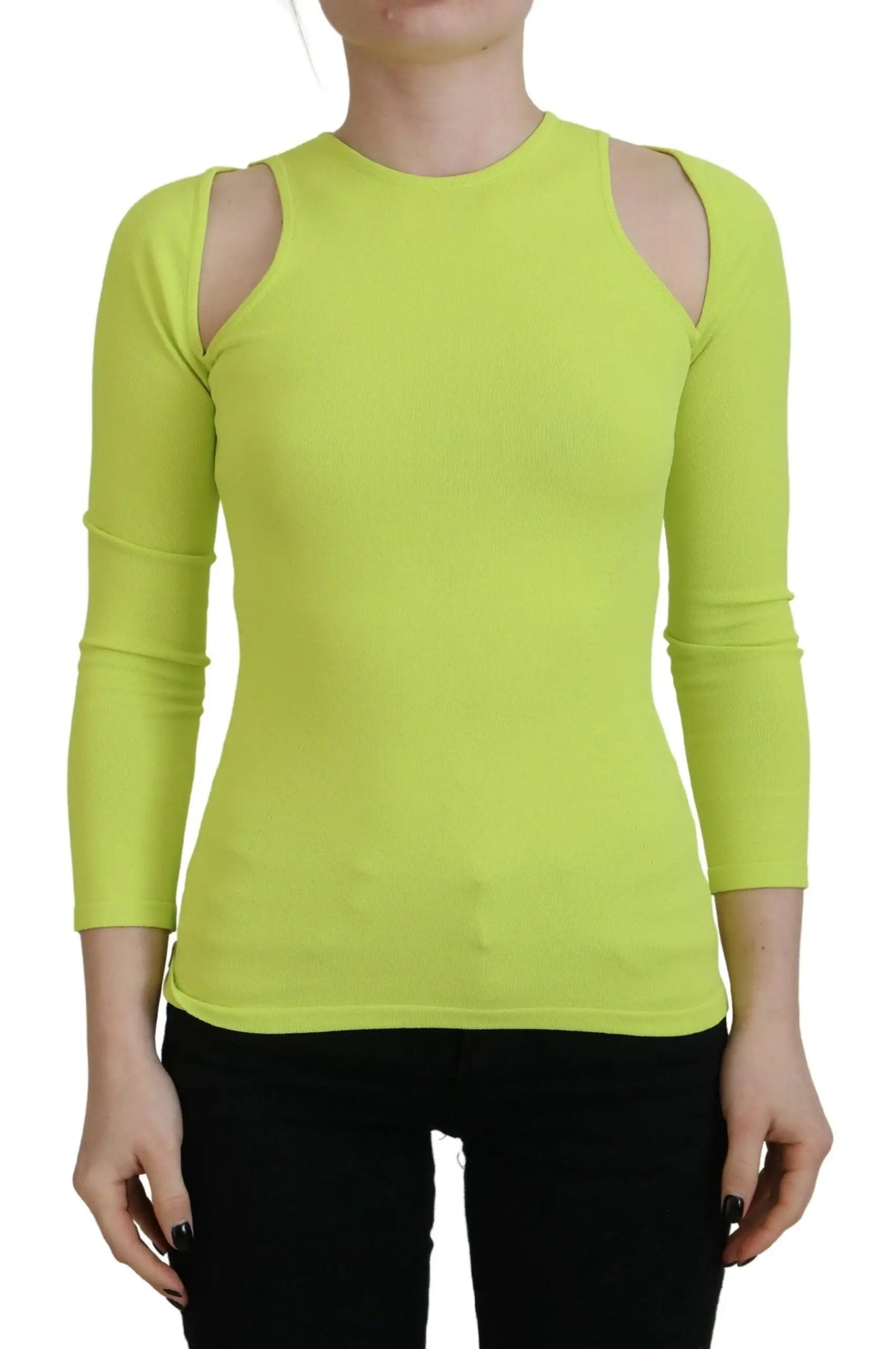 Top manches longues dsquared² en viscose jaune vert avec épaules ouvertes et détails découpés en vert citron brillant