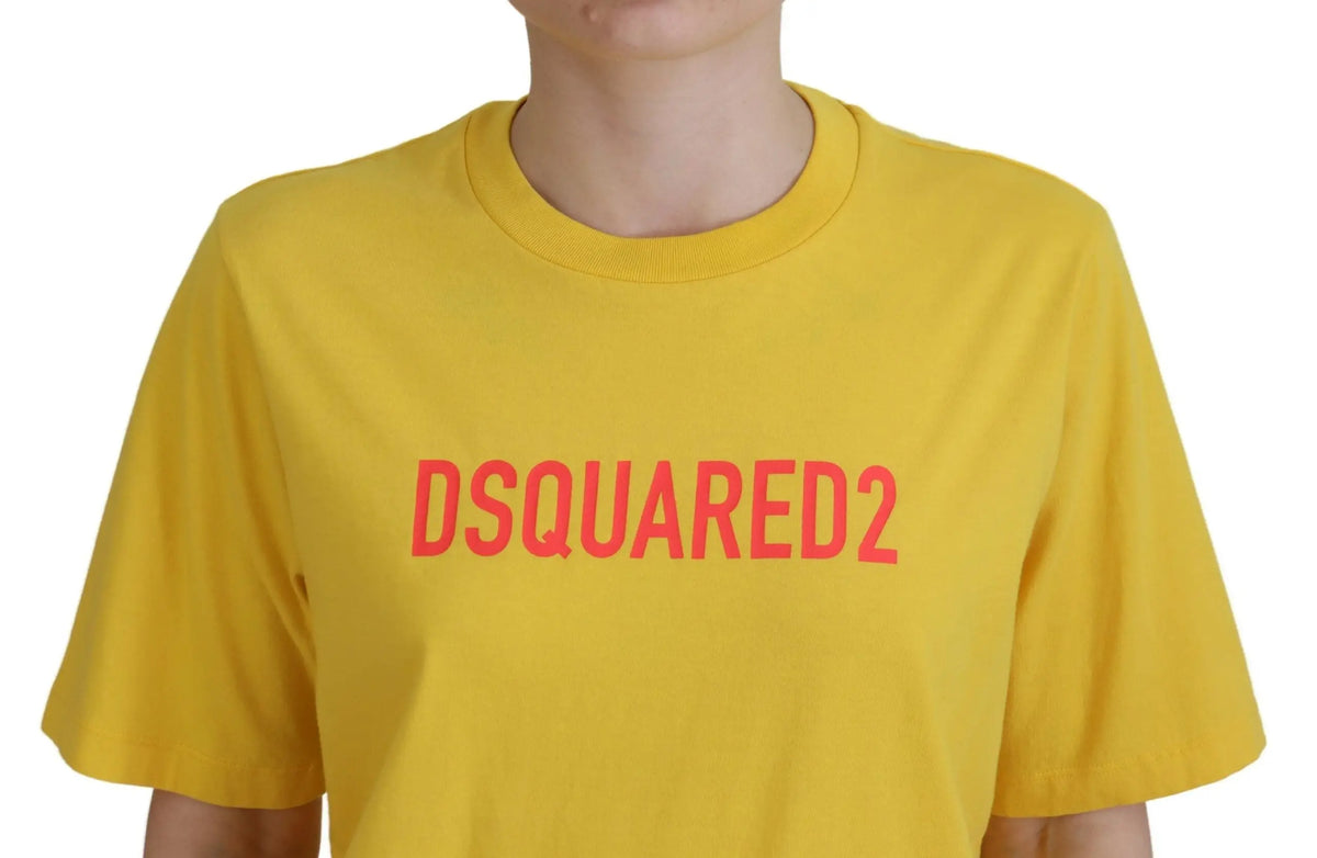 T-shirt dsquared² jaune en coton avec logo rouge imprimé sur le devant style crewneck facile à porter