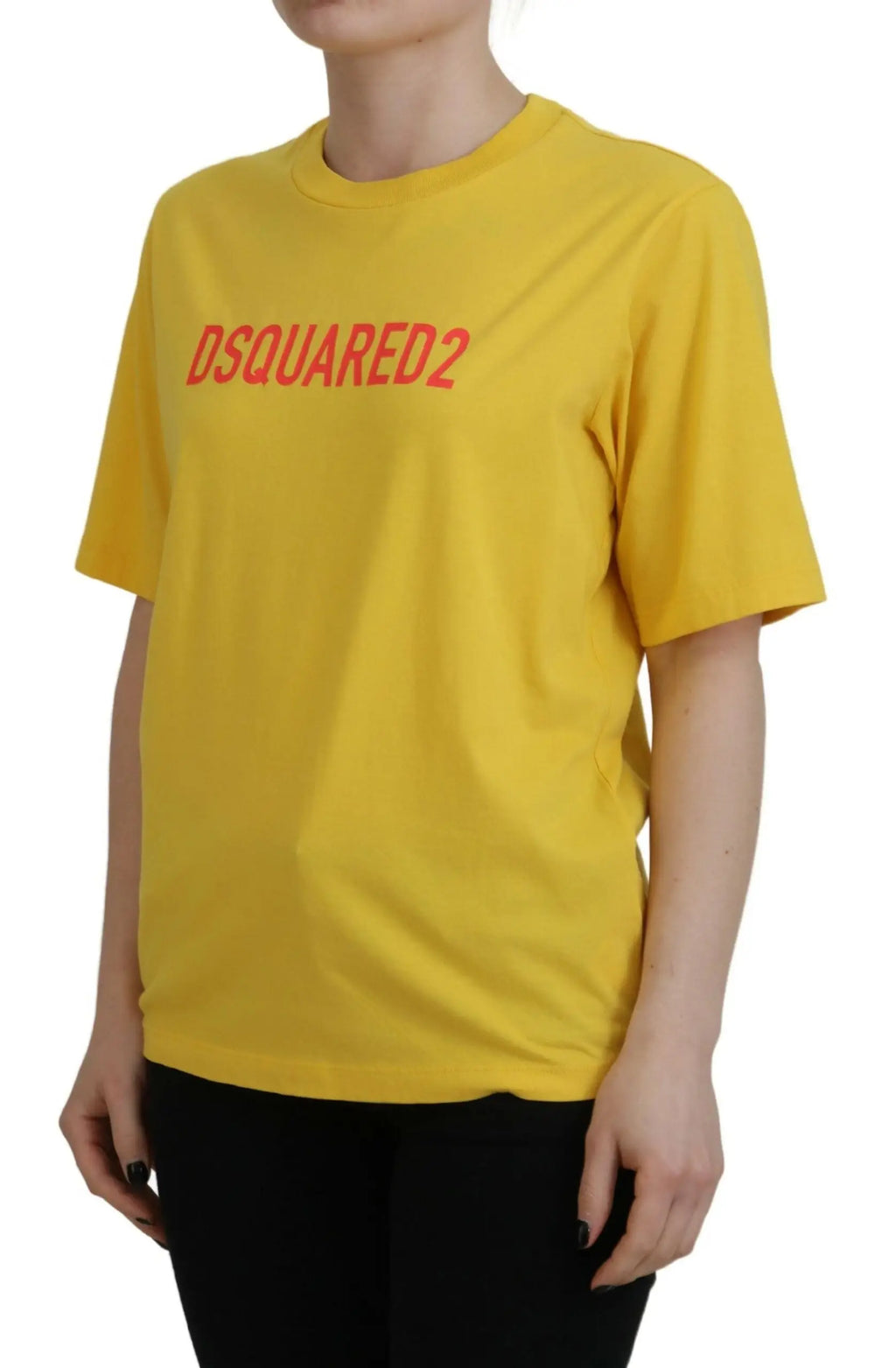 T-shirt dsquared² jaune en coton avec logo rouge imprimé sur la poitrine coupe crewneck facile à porter
