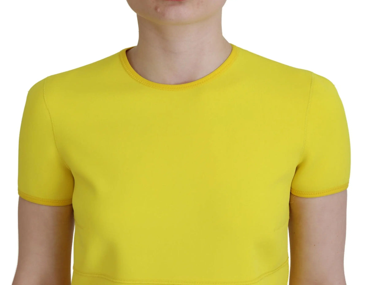 Mini robe dsquared² jaune en nylon avec manches courtes et encolure ronde simple