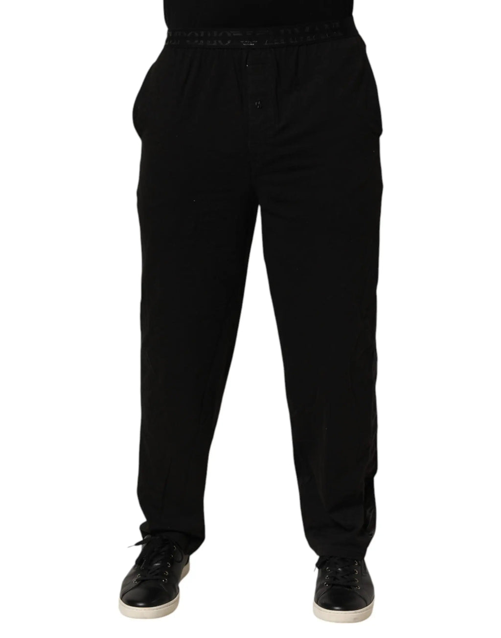 Pantalon emporio armani noir en mélange coton avec taille élastique logo et poches latérales discrètes coupe décontractée