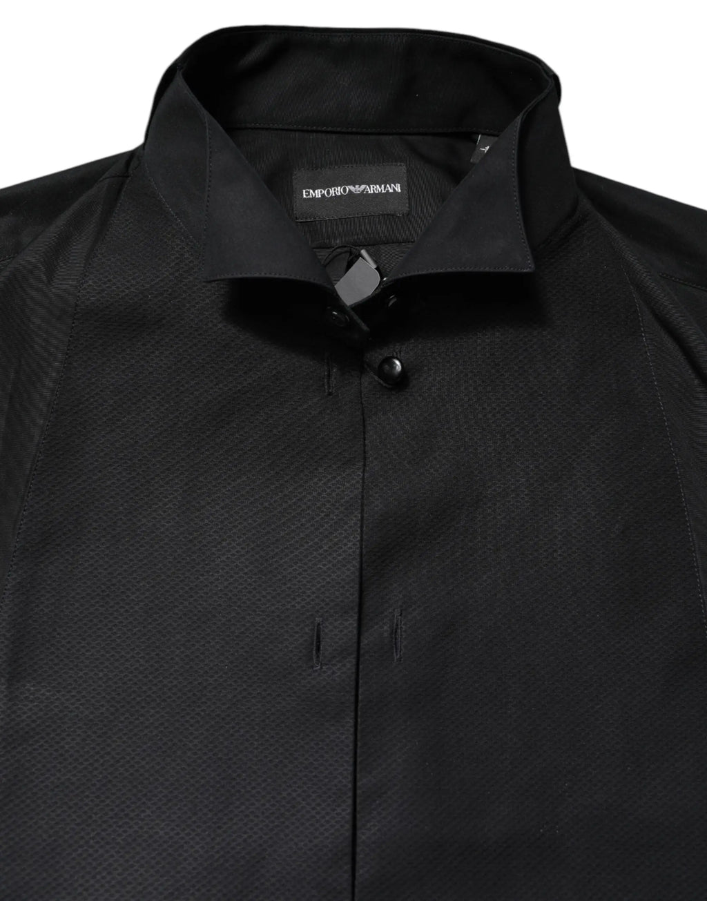 Chemise habillée noire emporio armani en coton avec manches longues et texture subtile pour un usage formel