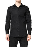 Chemise habillée homme emporio armani noire en coton à manches longues avec col classique et texture subtile