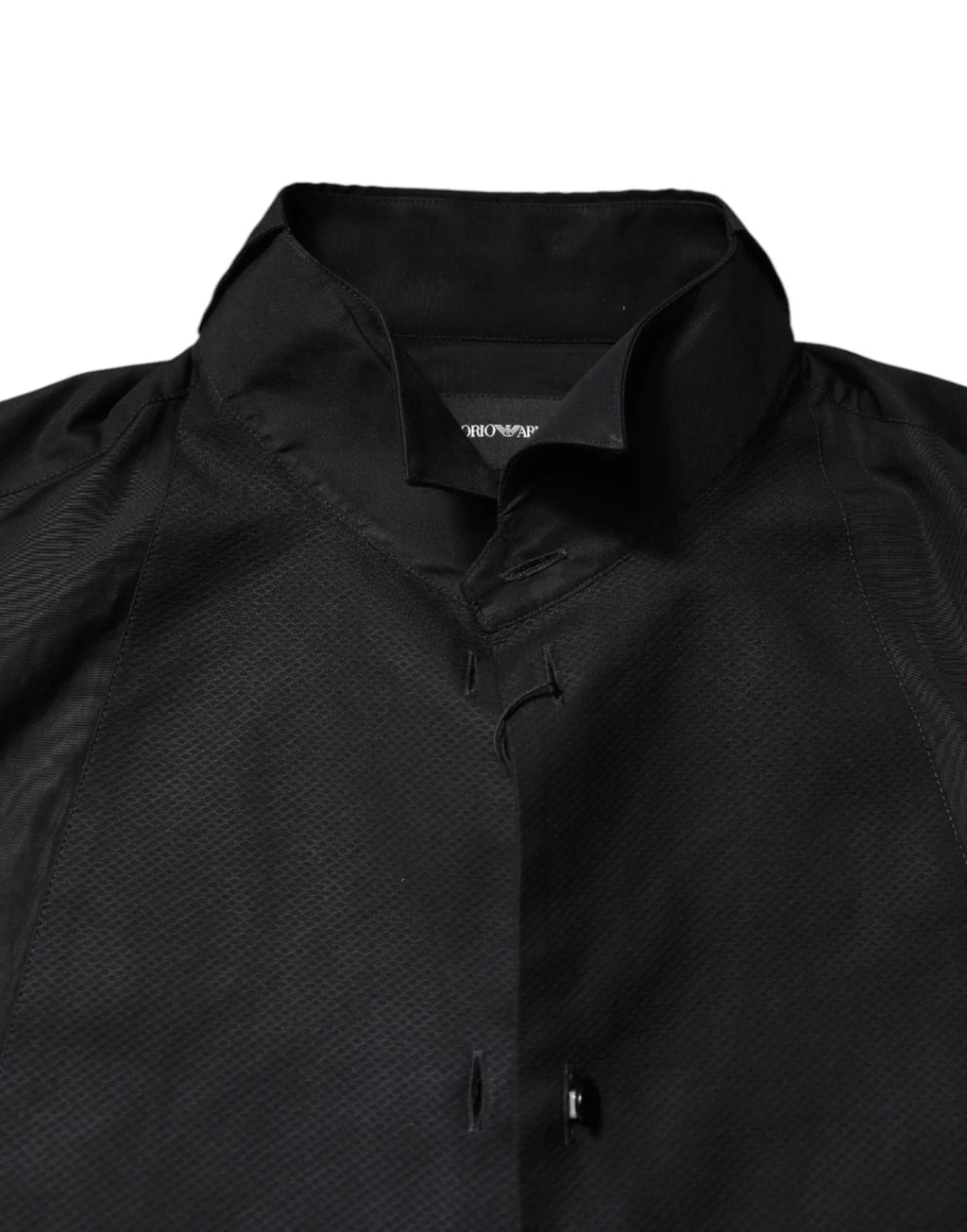 Chemise formelle noire pour homme emporio armani en coton avec col chinois et tissage texturé subtil