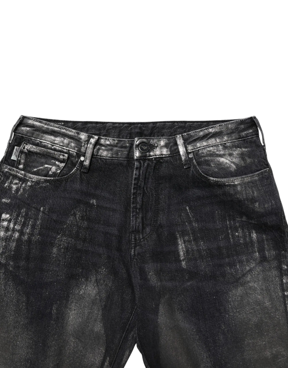 Emporio armani jean slim noir délavé pour homme en denim avec aspect métallique et effet usé