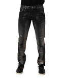 Jean denim slim fit homme emporio armani noir en cuir vieilli avec fini brillant et détails subtils de décoloration