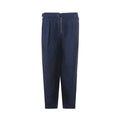 Pantalon décontracté en lin bleu navy emporio armani avec plis, boucle métallique et fermeture éclair devant