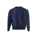 Sweatshirt bleu marine texturé emporio armani à col rond en lin avec motif subtil et bords côtelés
