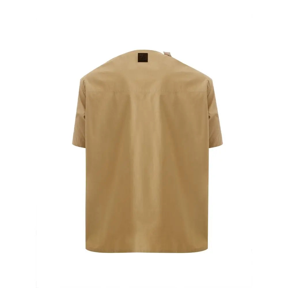 T-shirt beige en coton emporio armani avec manches courtes et petit label foncé au col