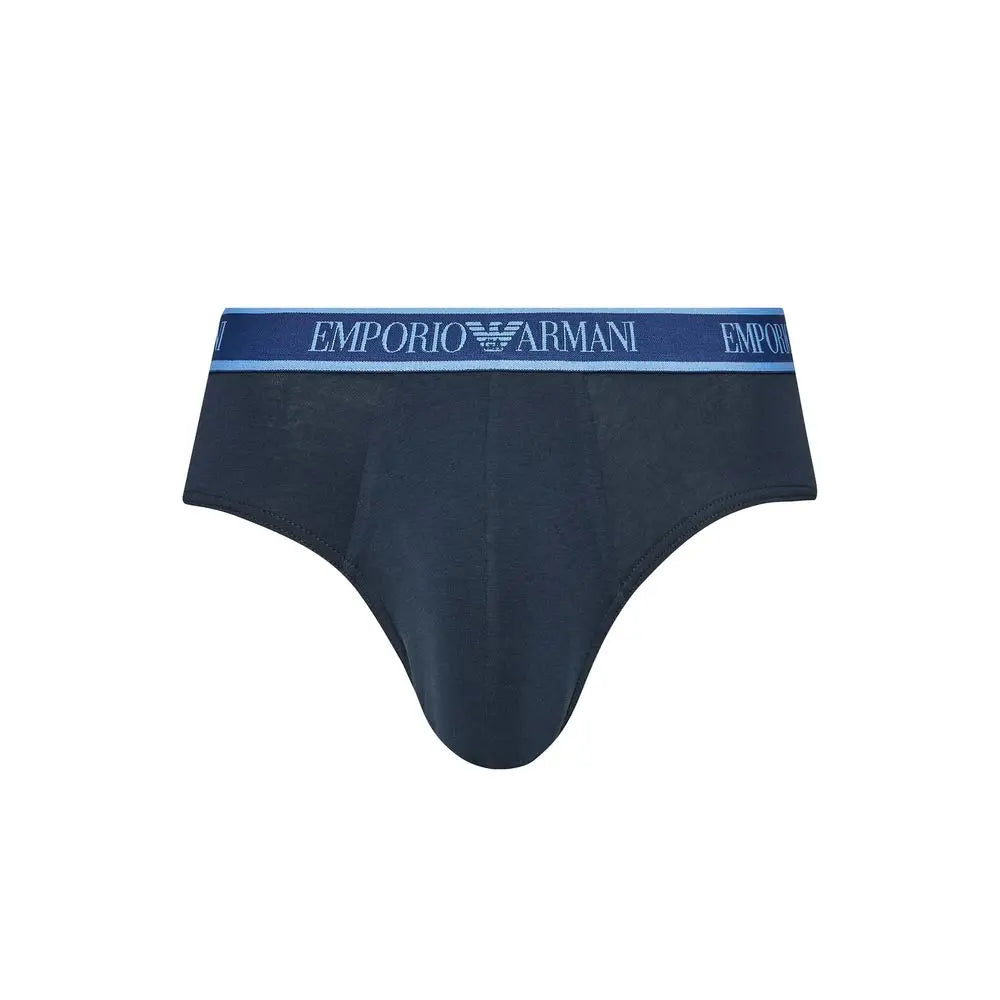 Briefs emporio armani noirs en coton avec ceinture bleue marine et logo bleu clair pour homme