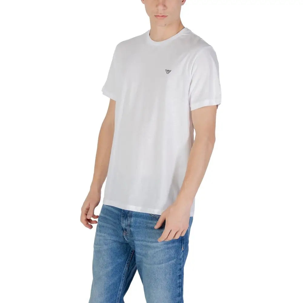 T-shirt blanc en coton emporio armani underwear avec col rond et petit logo brodé sur la poitrine gauche