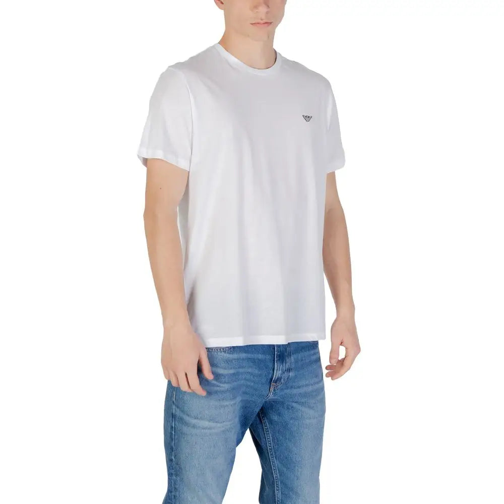 T-shirt blanc en coton emporio armani underwear avec petit logo aigle noir brodé sur la poitrine gauche