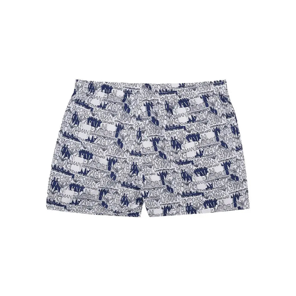 Short de bain blanc emporio armani pour homme en polyester avec logo répété bleu marine et gris