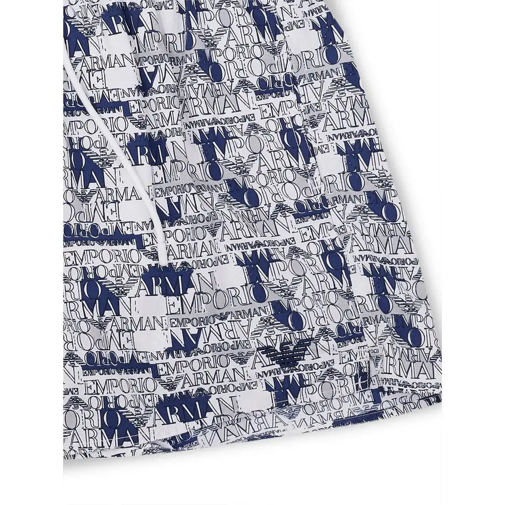Short de bain emporio armani blanc en polyester avec logo imprimé blanc et bleu marine