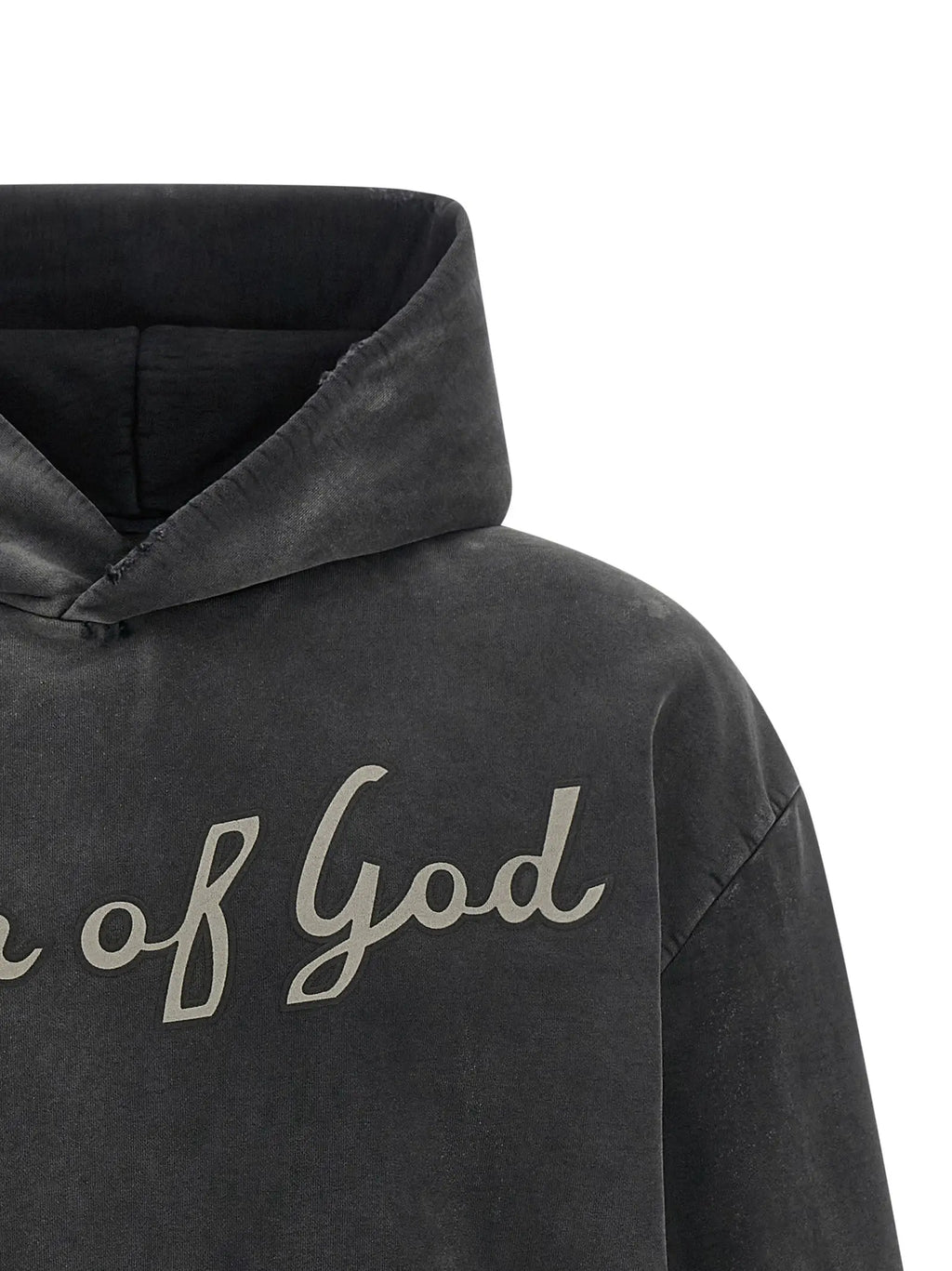 Sweatshirt noir fear of god en coton avec texture délavée et lettrage argenté cursif of god sur la poitrine
