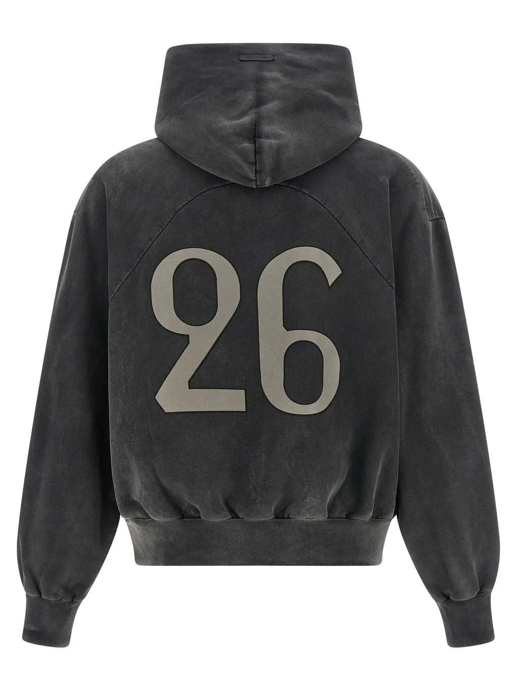 Sweatshirt fear of god noir en coton avec dos en velours gris foncé et grand 26 argenté délavé