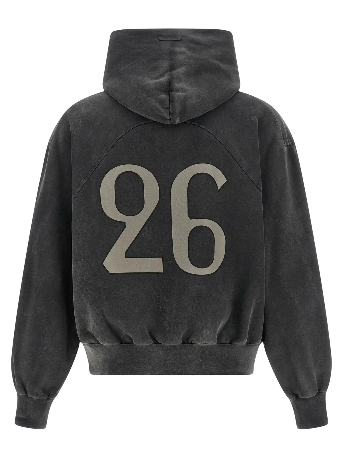Sweatshirt fear of god noir en coton avec dos en velours gris foncé et grand 26 argenté délavé