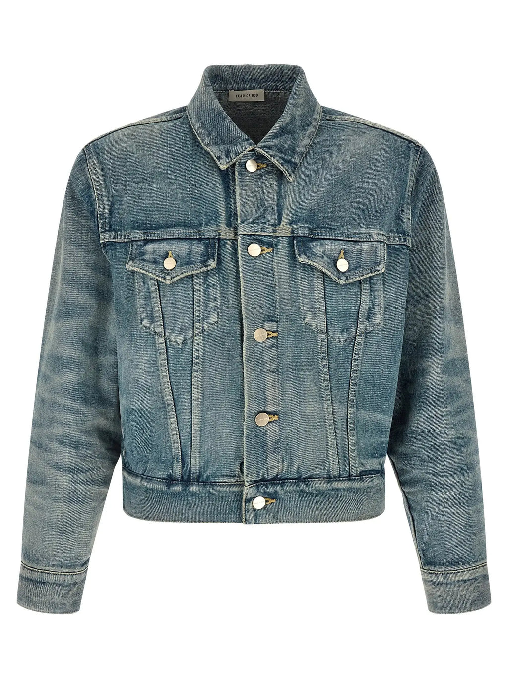 Veste en denim bleu fear of god en coton avec col classique, fermeture boutonnée et poches poitrine