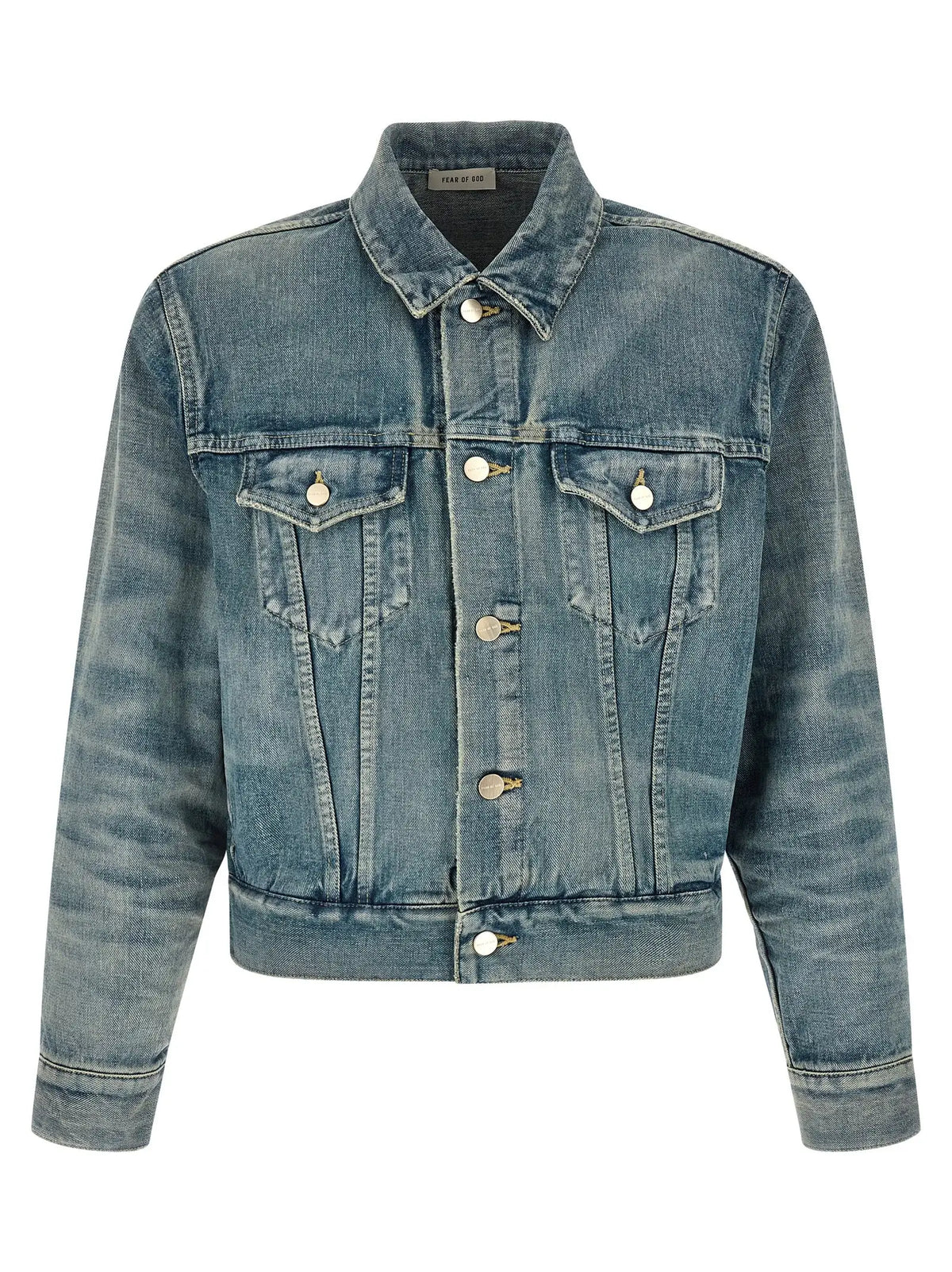 Veste en denim bleu fear of god en coton avec col classique, fermeture boutonnée et poches poitrine