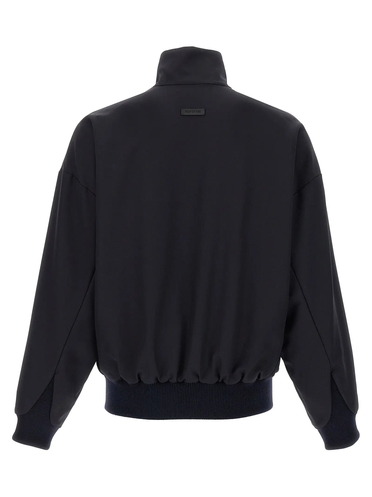 Veste fear of god en laine vierge bleu avec col haut, poignets et ourlet côtelés, détails subtils des coutures