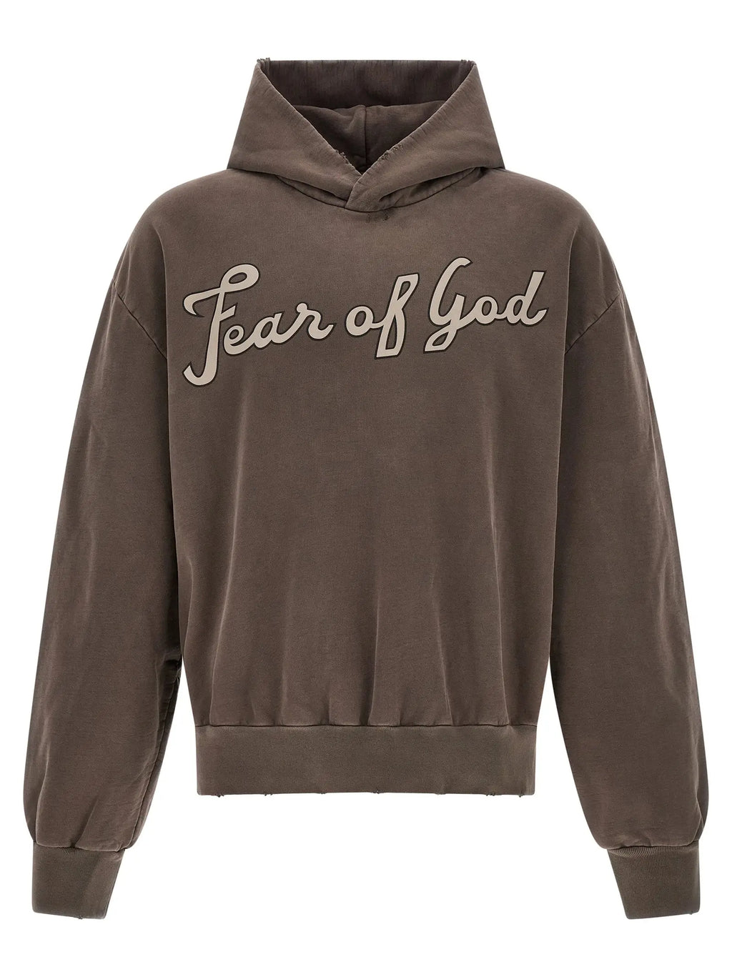 Sweatshirt fear of god en coton marron avec capuche en velours et broderie beige clair sur la poitrine