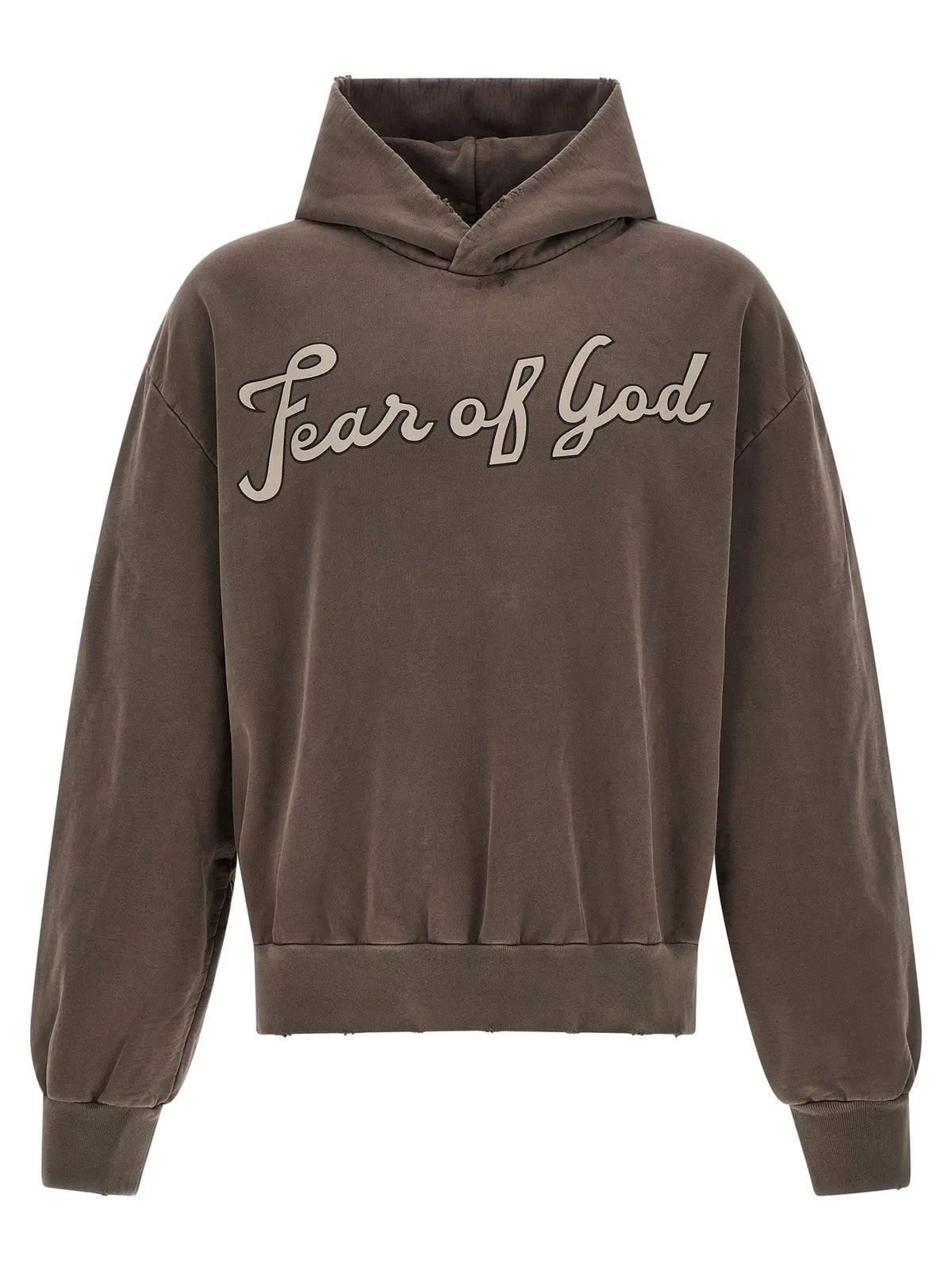 Sweatshirt fear of god en coton marron avec capuche en velours et broderie beige clair sur la poitrine