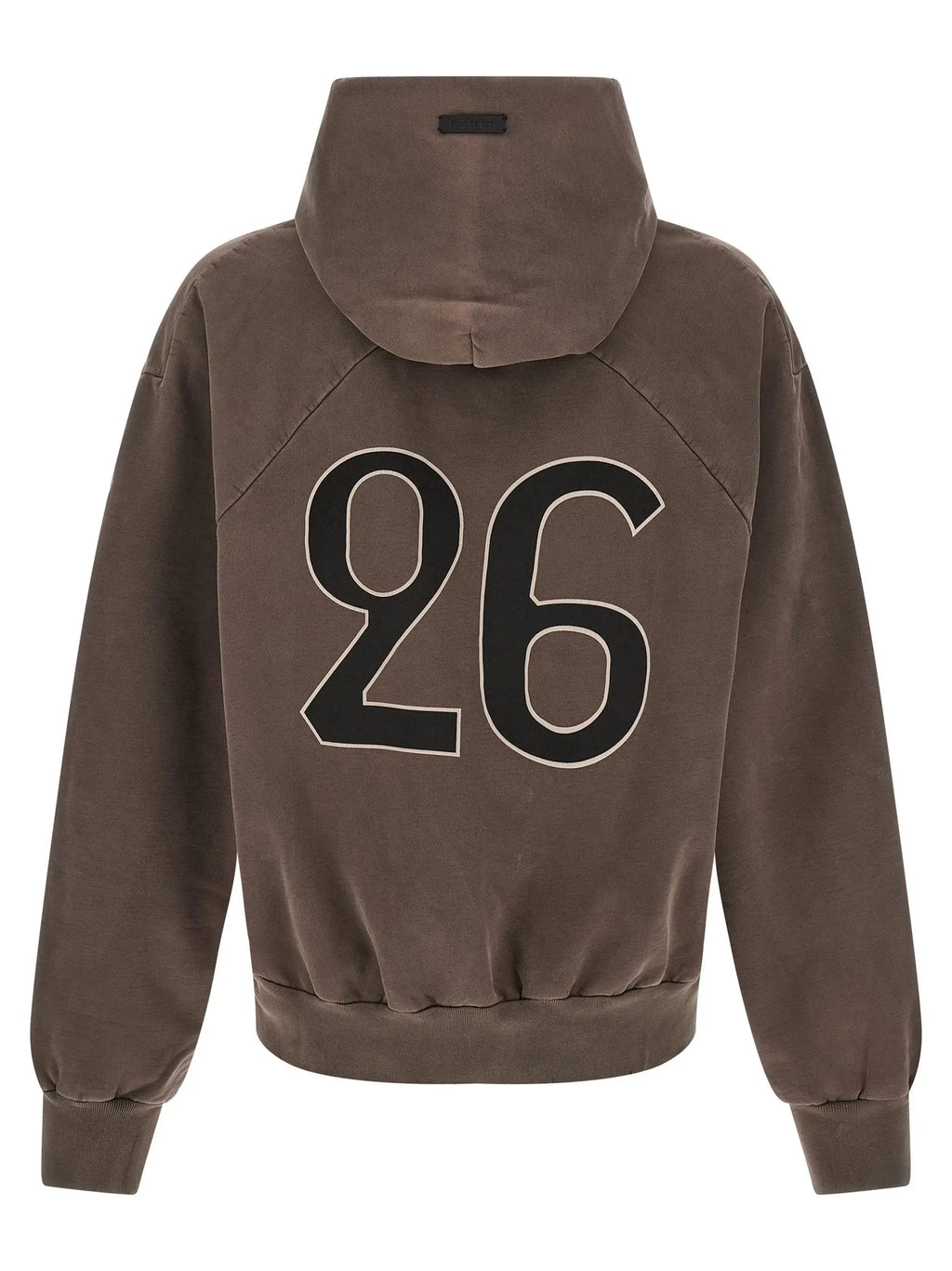 Sweatshirt fear of god en coton marron avec capuche et grand 26 noir imprimé au dos