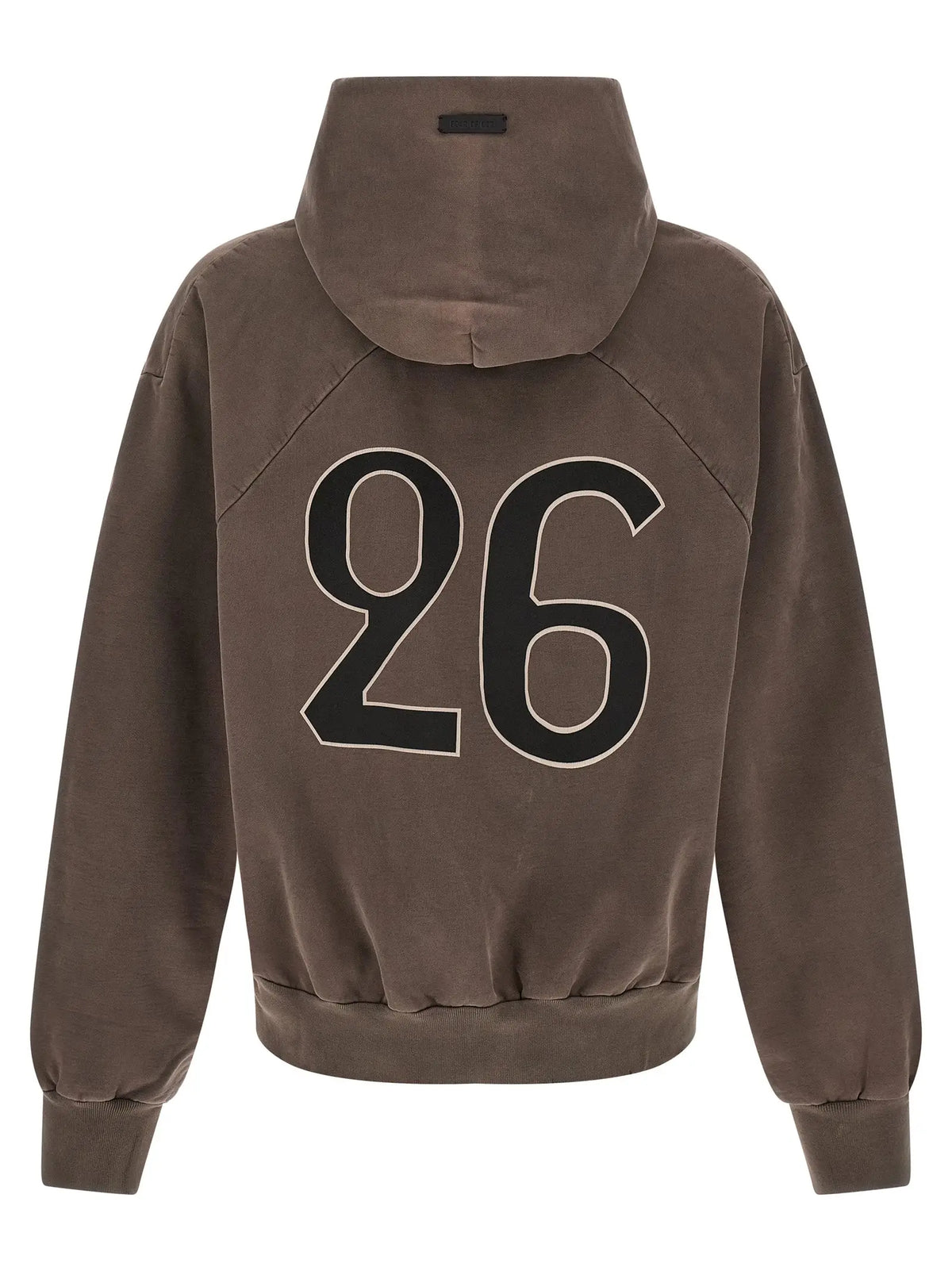 Sweatshirt fear of god en coton marron avec capuche et grand 26 noir imprimé au dos