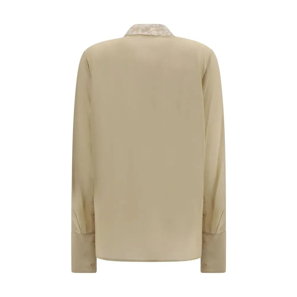 Chemise robe beige fendi en soie avec motif floral subtil sur le col