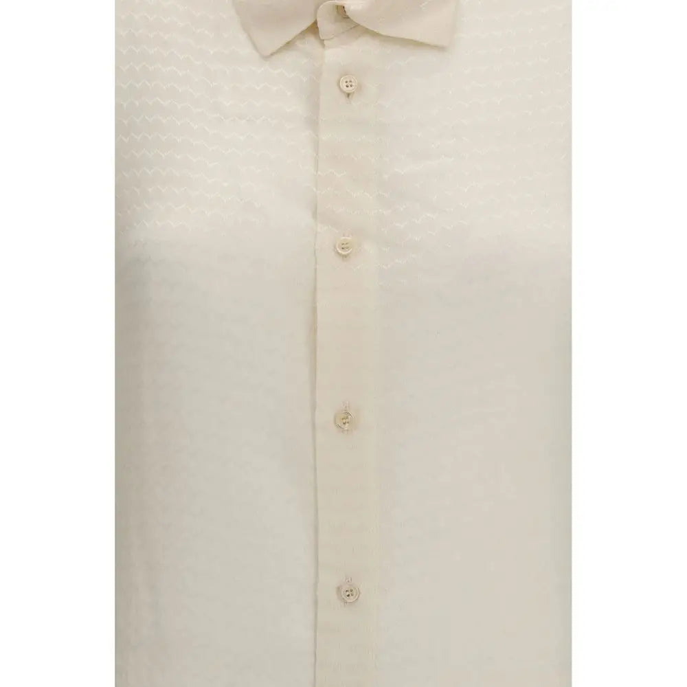 Chemise fendi beige en soie avec tissage texturé subtil et boutons assortis