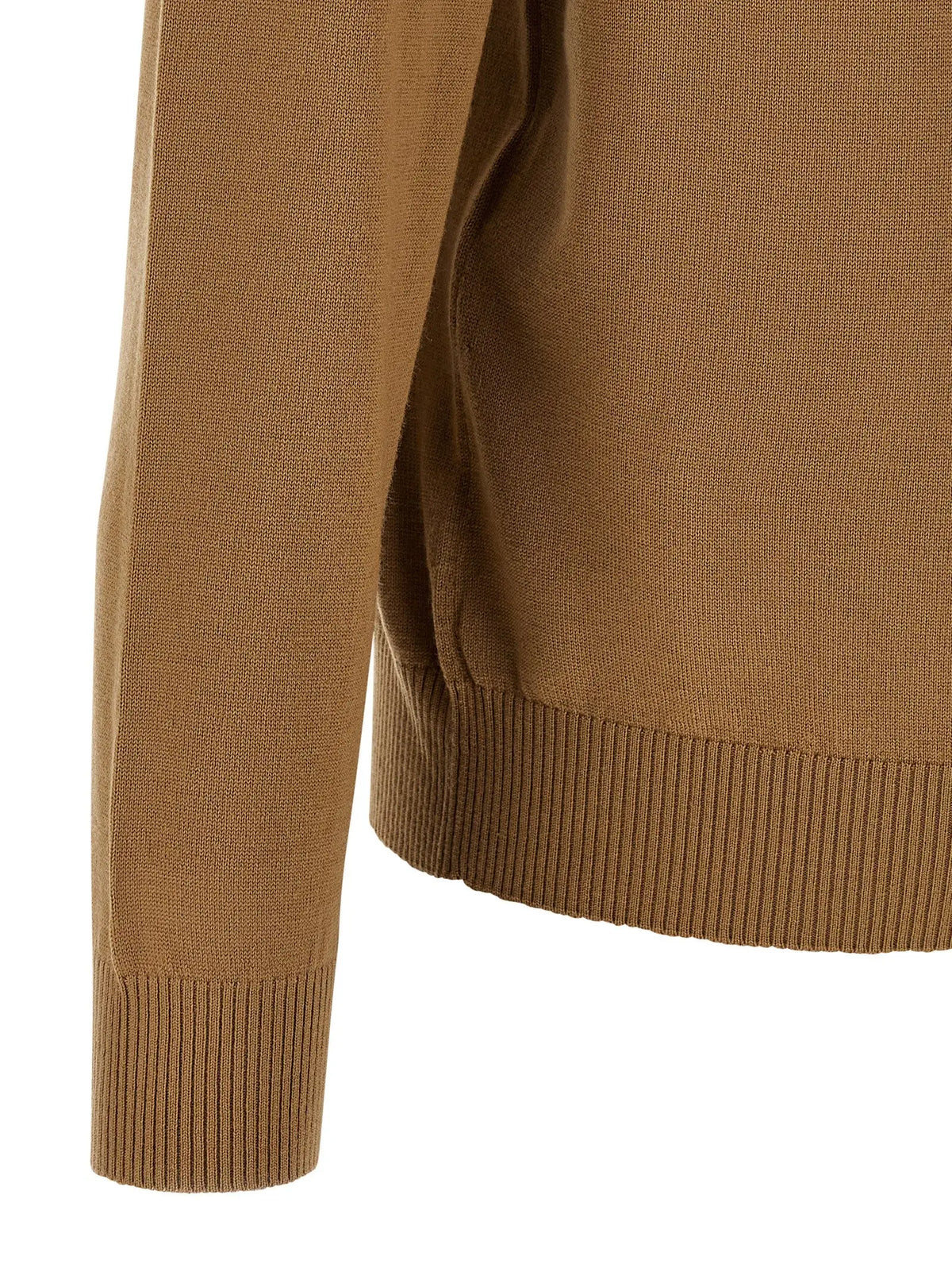 Manche de cardigan beige fendi en laine vierge avec tricot côtelé et poignet fini avec soin