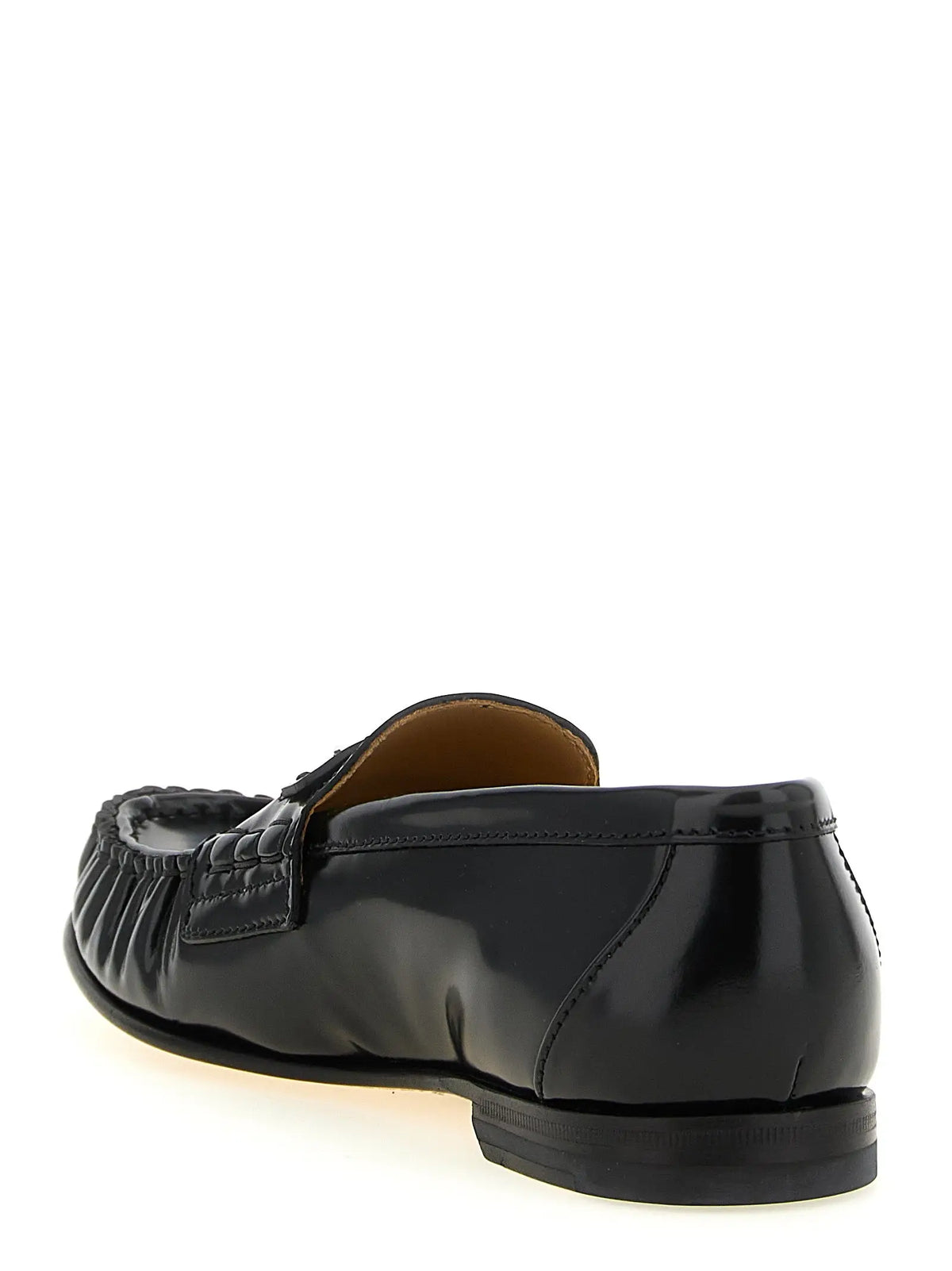 Fendi loafers noir en cuir de veau avec détail tressé sur le dessus et doublure intérieure marron clair