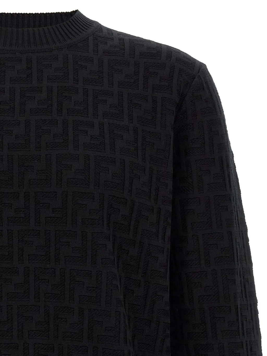 Cardigan fendi noir en coton avec un motif ff texturé répétitif, parfait pour un style élégant et décontracté