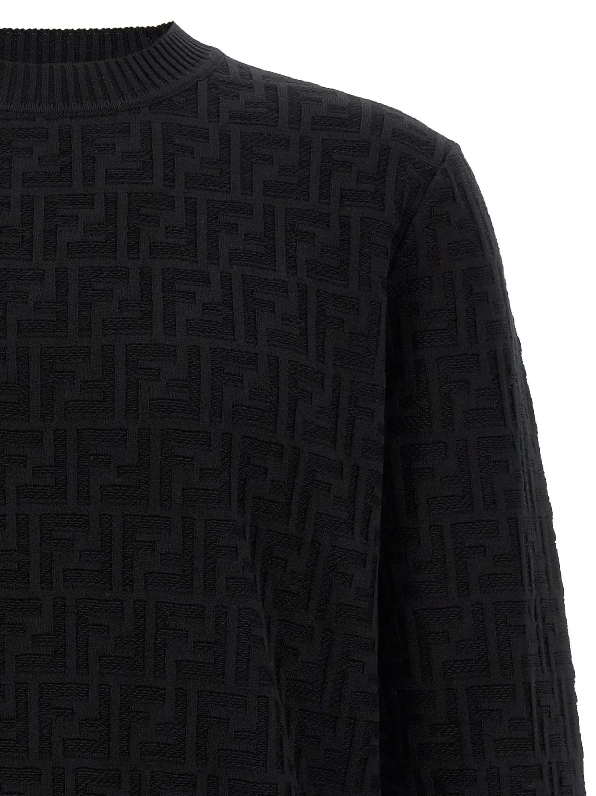 Cardigan fendi noir en coton avec un motif ff texturé répétitif, parfait pour un style élégant et décontracté