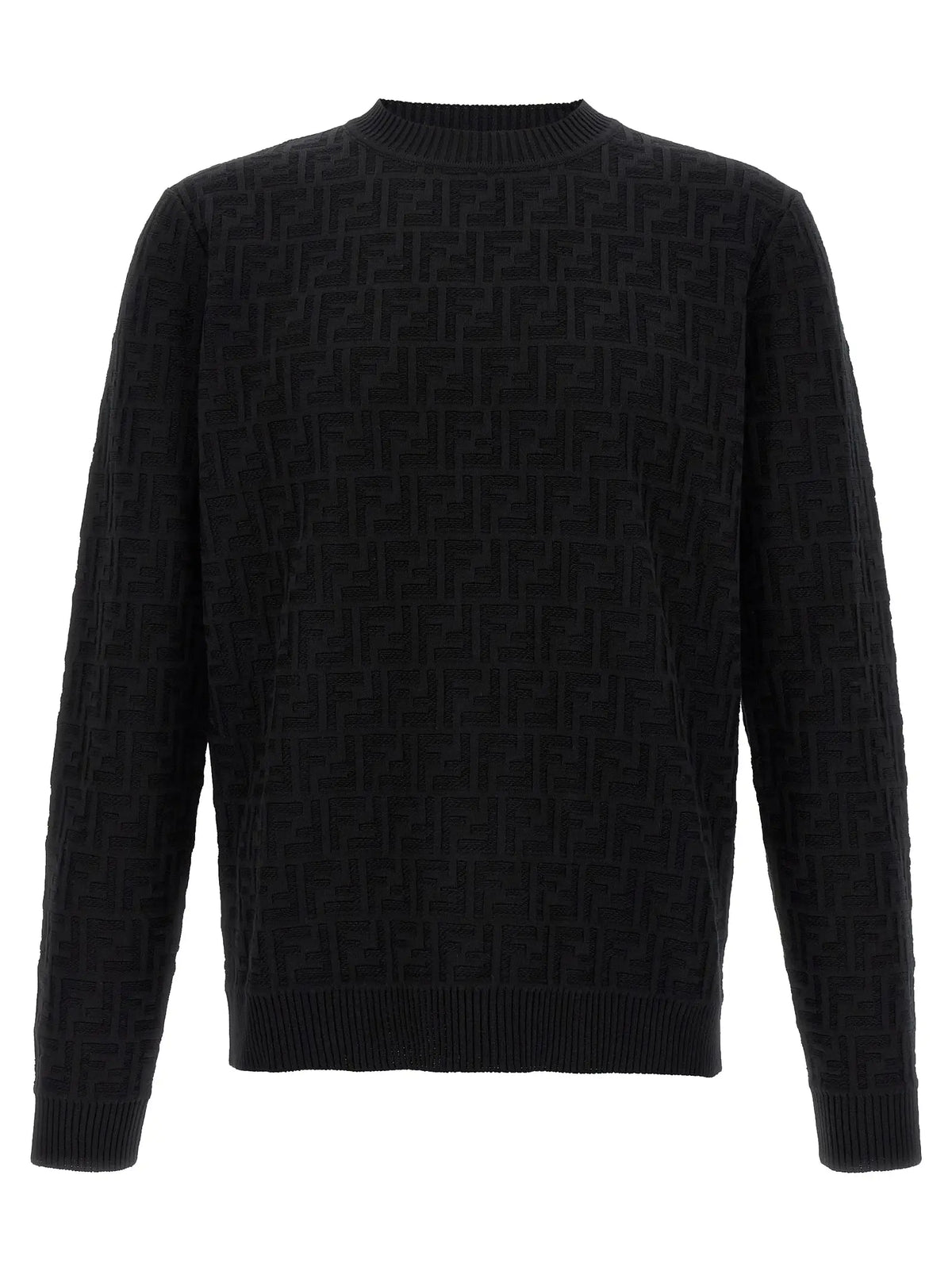 Cardigan en coton noir fendi avec motif texturé répétitif du logo ff