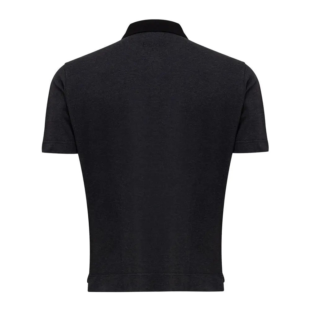 Polo fendi noir en coton avec tissu texturé subtil et col contrastant noir