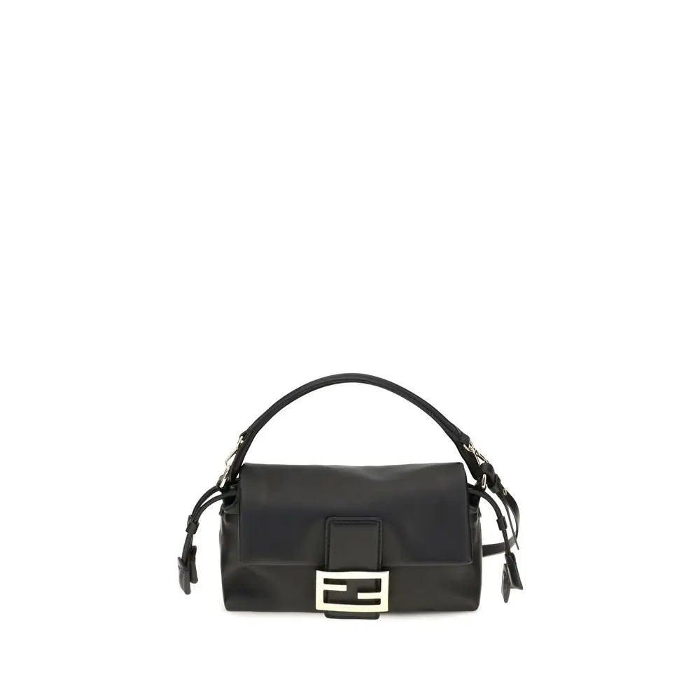 Sac à main fendi noir en agneau avec fermoir logo ff doré et poignée supérieure