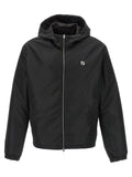 Veste fendi noire en polyester avec capuche logo blanc subtil sur la poitrine et fermeture éclair intégrale