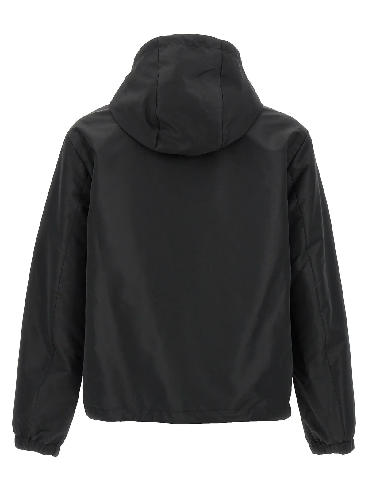 Veste fendi noire en polyester avec capuche, design minimaliste et poignets élastiques