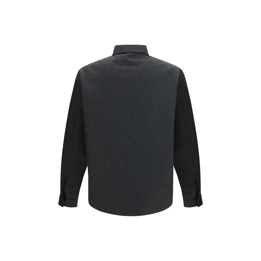 Chemise noire fendi en polyester à manches longues avec tissage texturé subtil et col classique