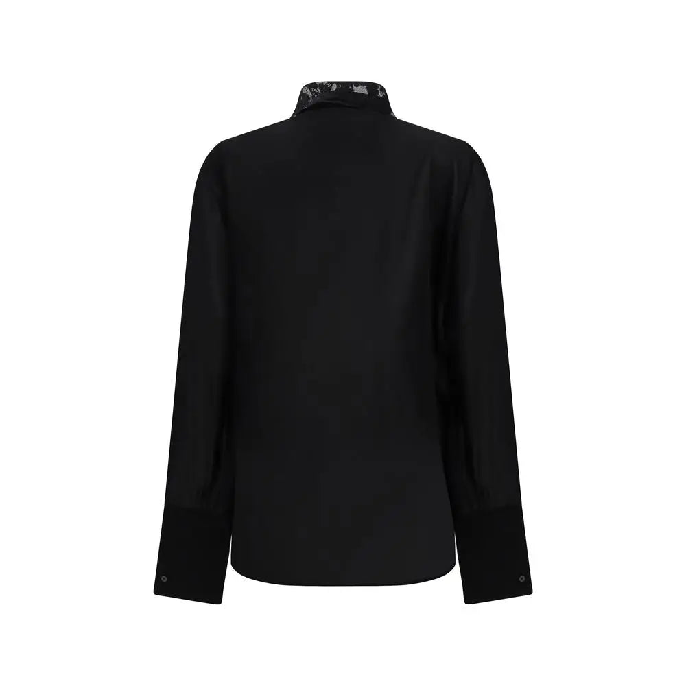 Blouse fendi en satin noir avec col et poignets à motif subtil en soie