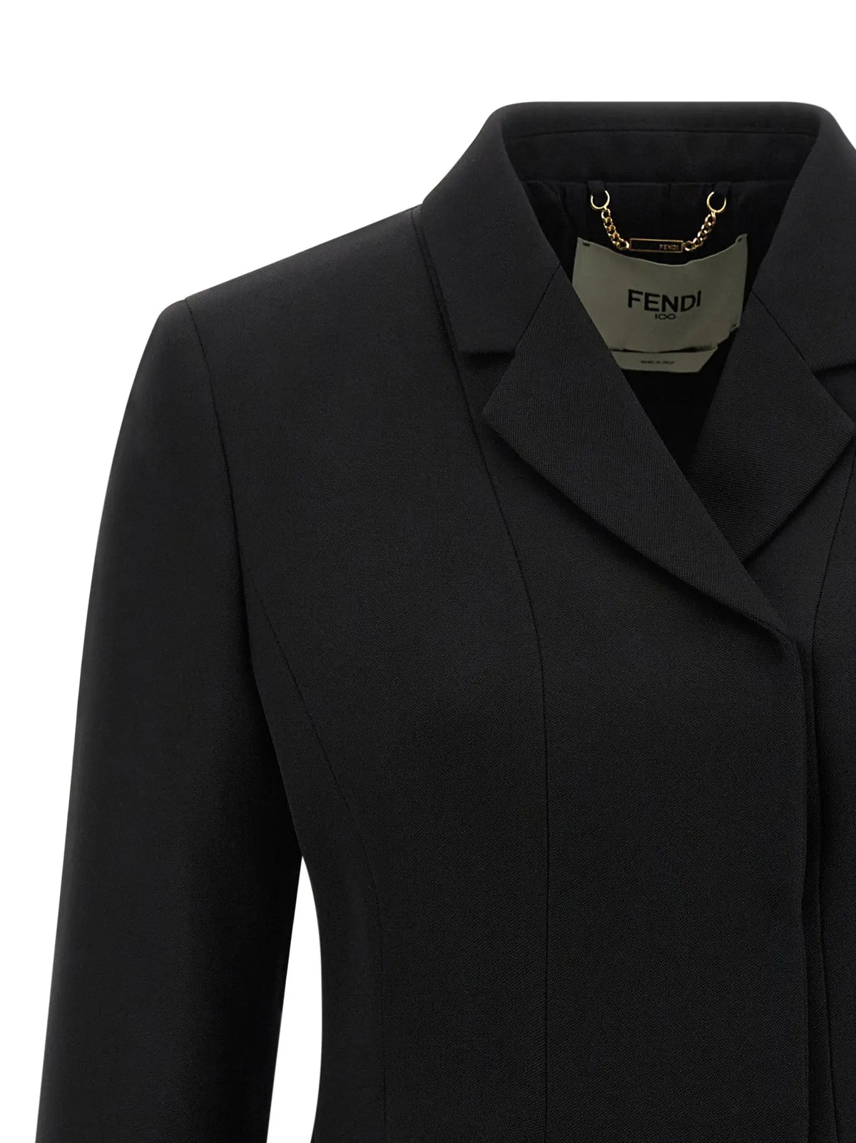 Blazer fendi noir en laine vierge avec col structuré et coupe ajustée élégante