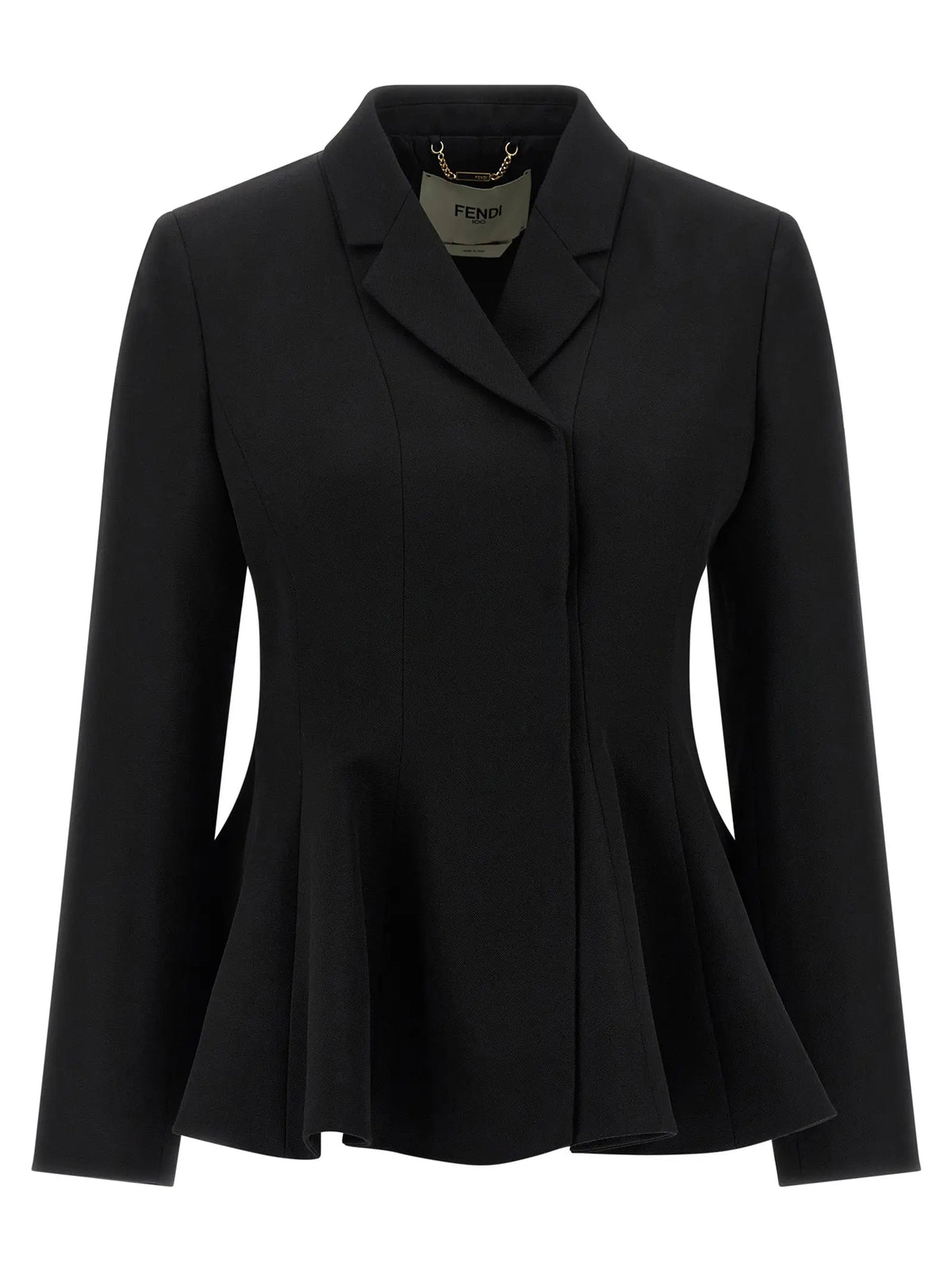 Blazer fendi noir en laine vierge avec basque et épaules structurées pour un look élégant et moderne