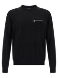 Cardigan fendi noir en laine vierge avec poche texturée et fermeture éclair argentée