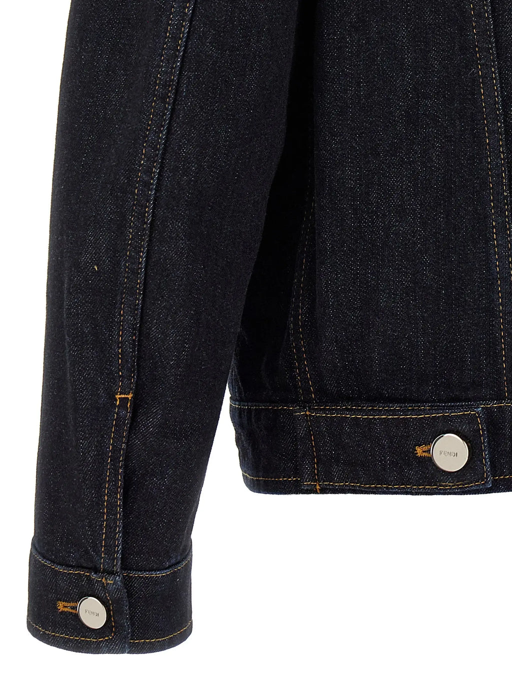 Veste en denim bleu fendi en coton indigo foncé avec boutons argentés et surpiqûres contrastantes