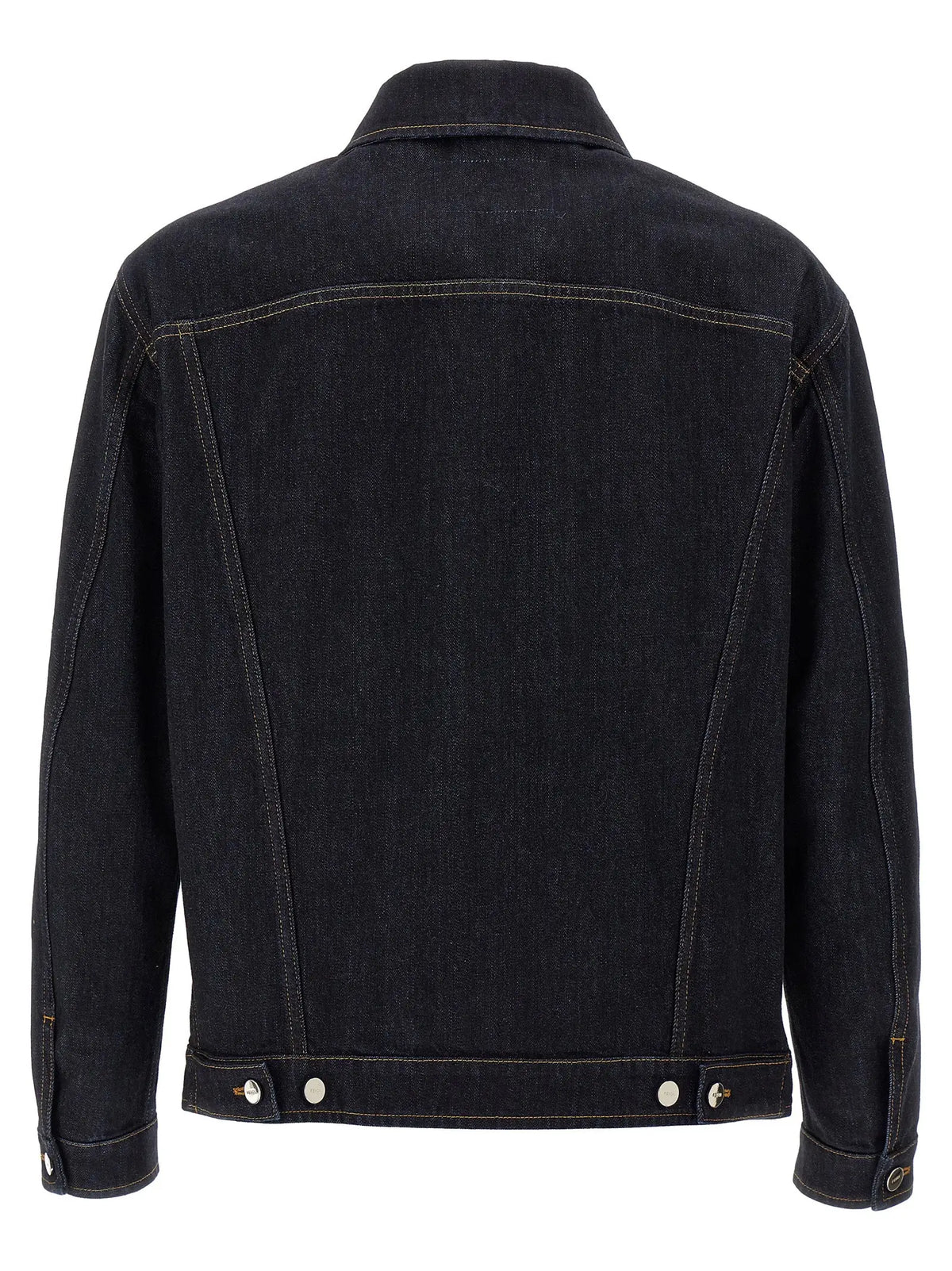 Veste en denim bleu fendi en coton avec couture classique et poignets à boutons en denim noir