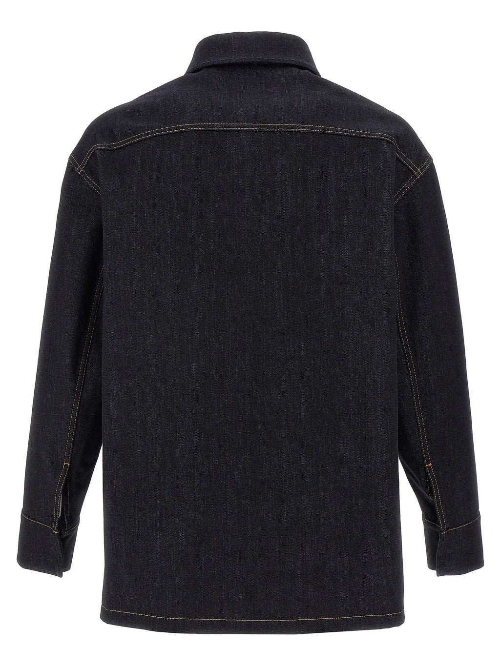Veste en jean coton bleue fendi avec couture claire contrastante et col classique en denim noir