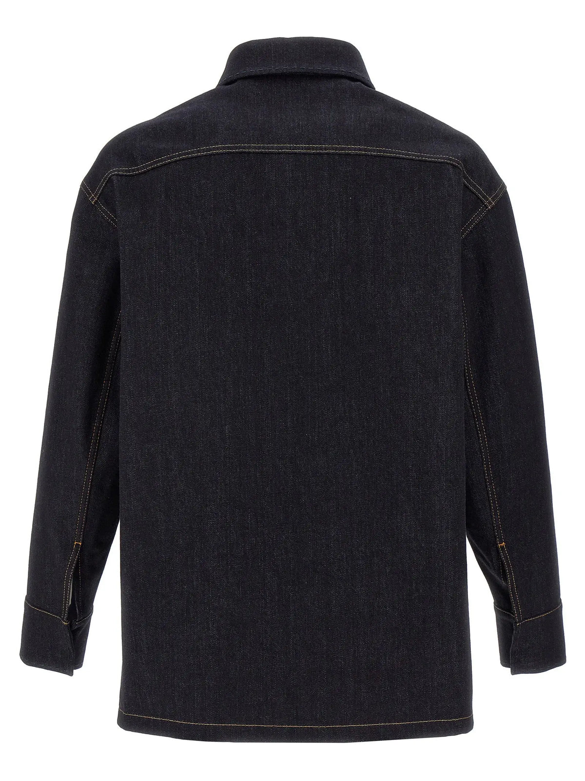 Veste en jean coton bleue fendi avec couture claire contrastante et col classique en denim noir